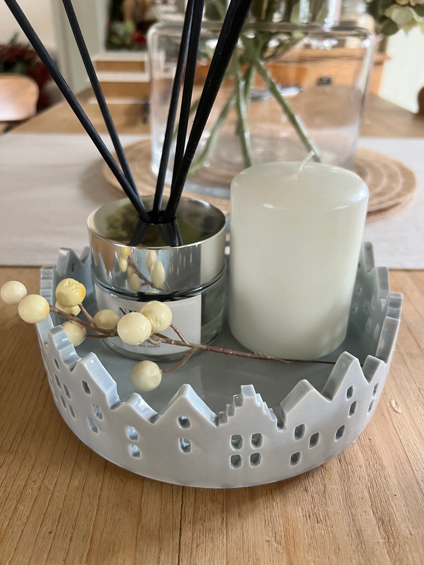 Grey Ceramic House Scene Tray