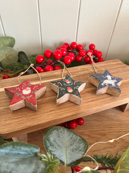 Mango Wood Christmas Hangers (Set of 3)