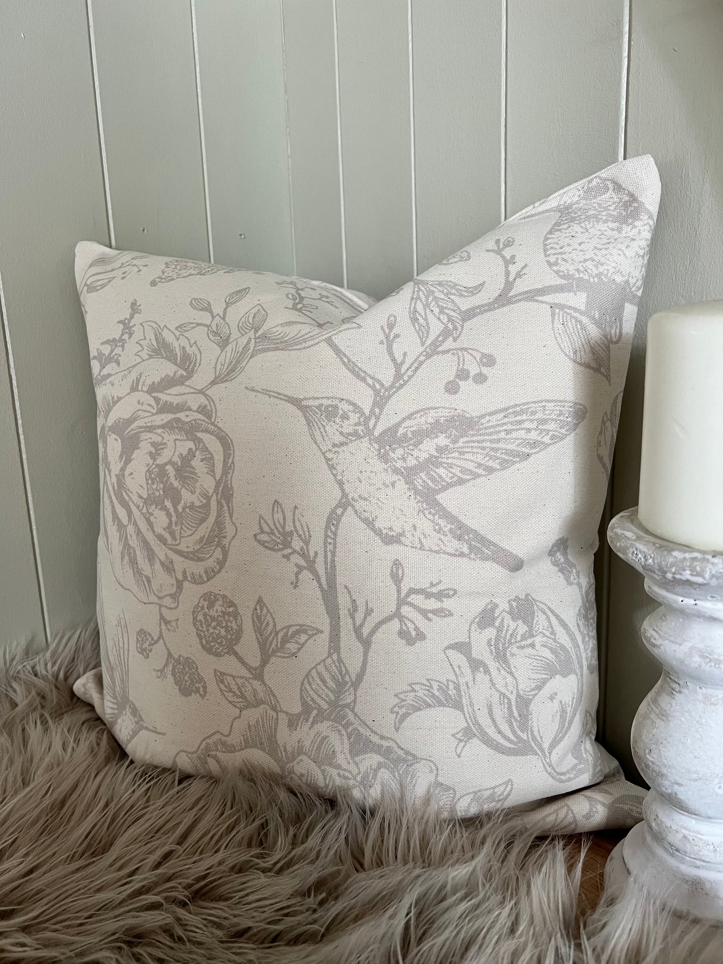 Cotton 45x45cm Grey Bird Print Cushion Cover