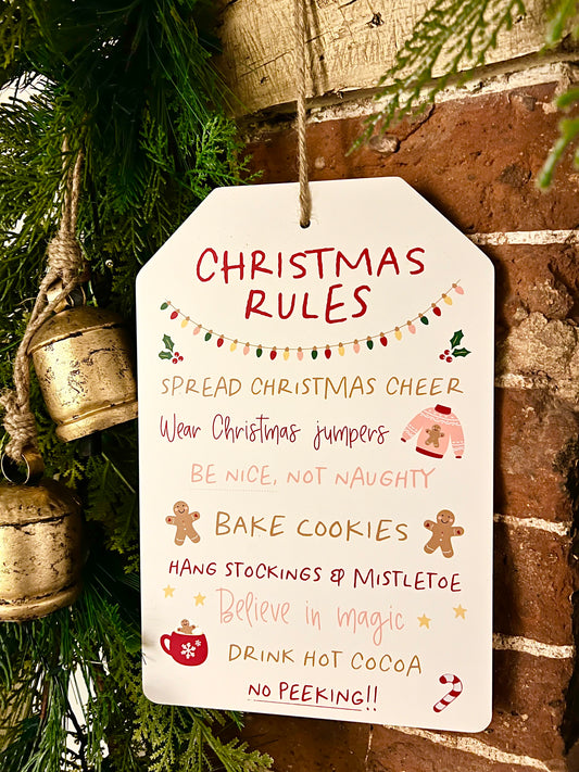 Large Christmas Rules Tag Sign