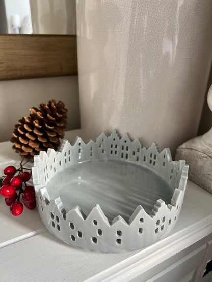 Grey Ceramic House Scene Tray