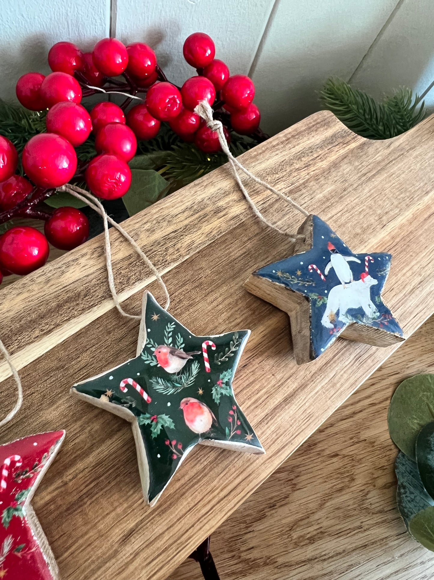 Mango Wood Christmas Hangers (Set of 3)