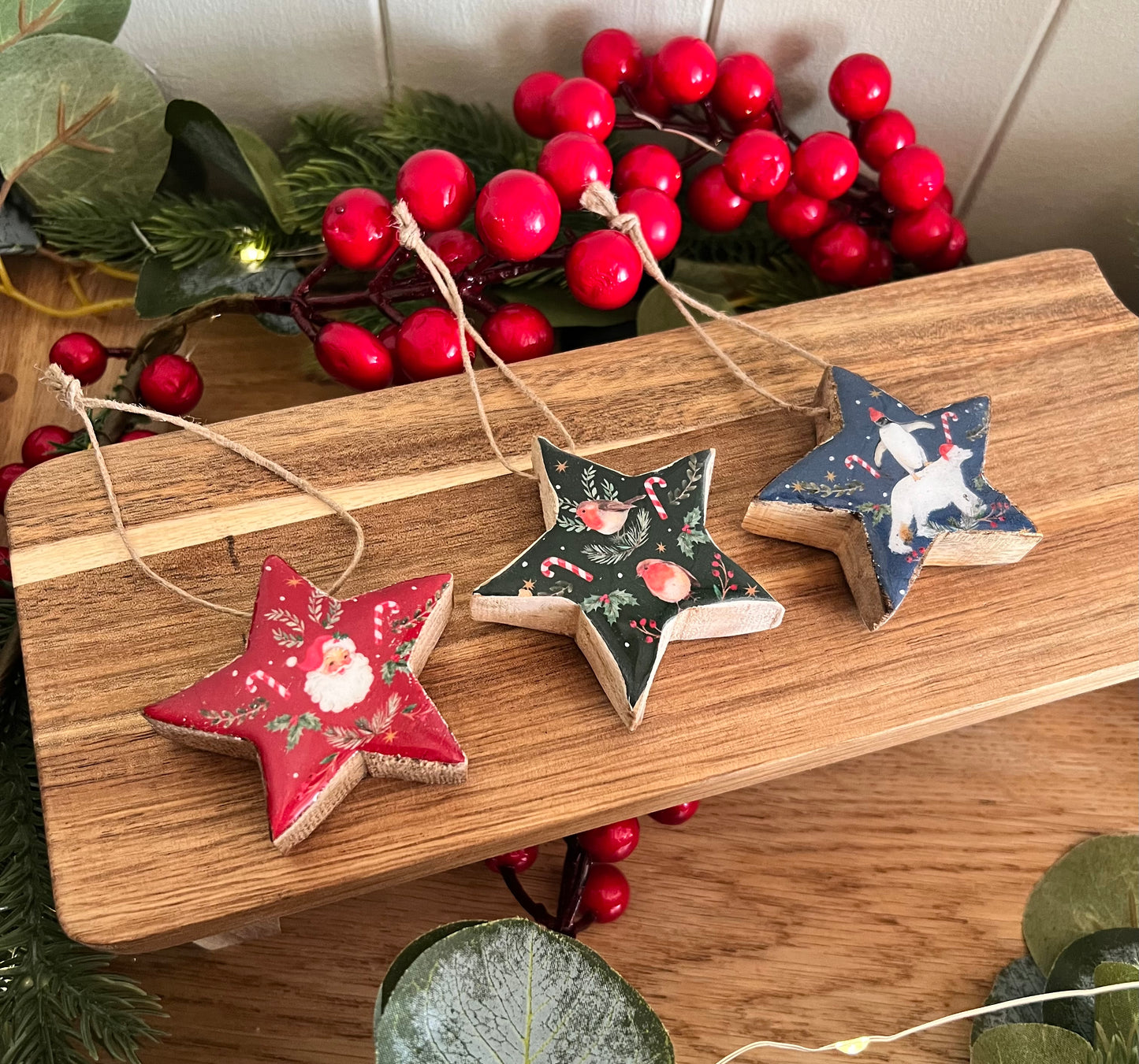 Mango Wood Christmas Hangers (Set of 3)