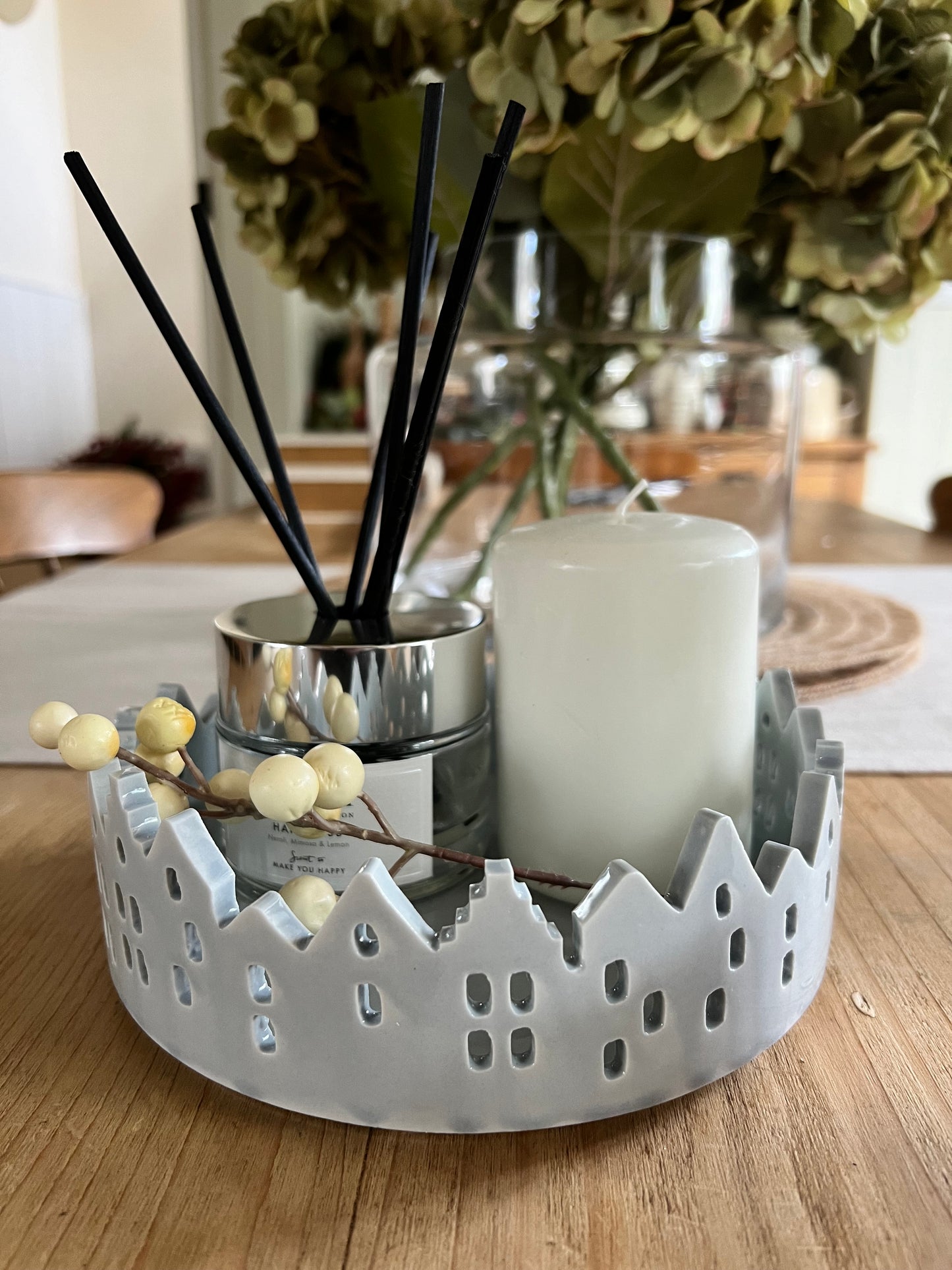 Grey Ceramic House Scene Tray