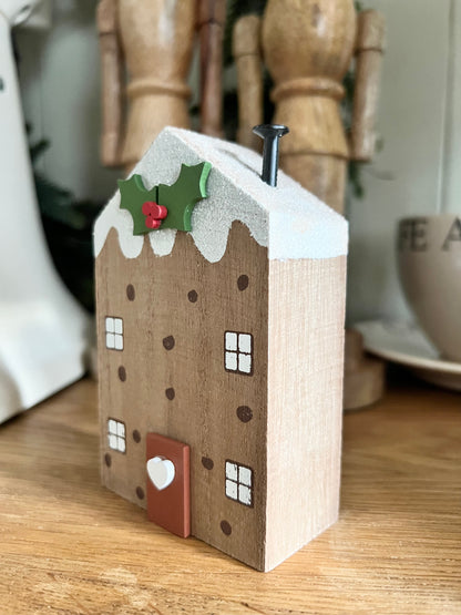 Christmas Pudding Wooden House Block