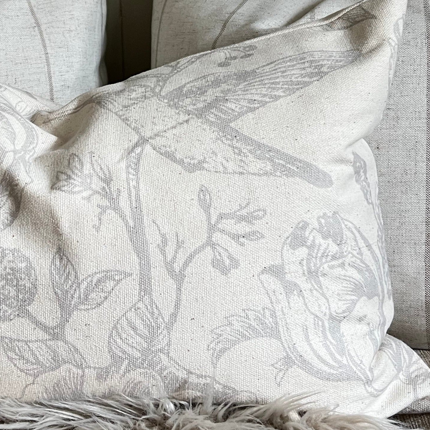 Cotton 50x30cm Grey Bird Print Cushion Cover