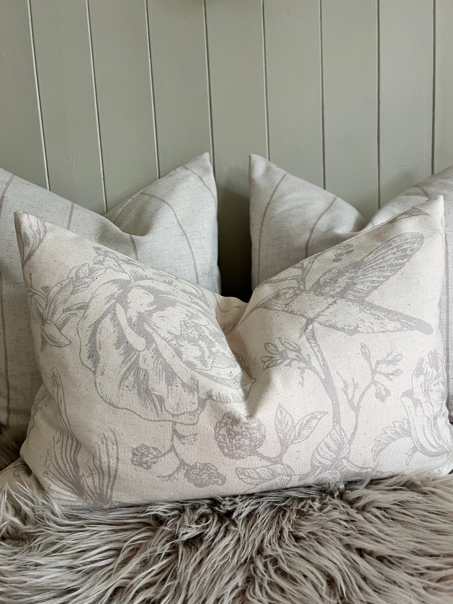 Cotton 50x30cm Grey Bird Print Cushion Cover