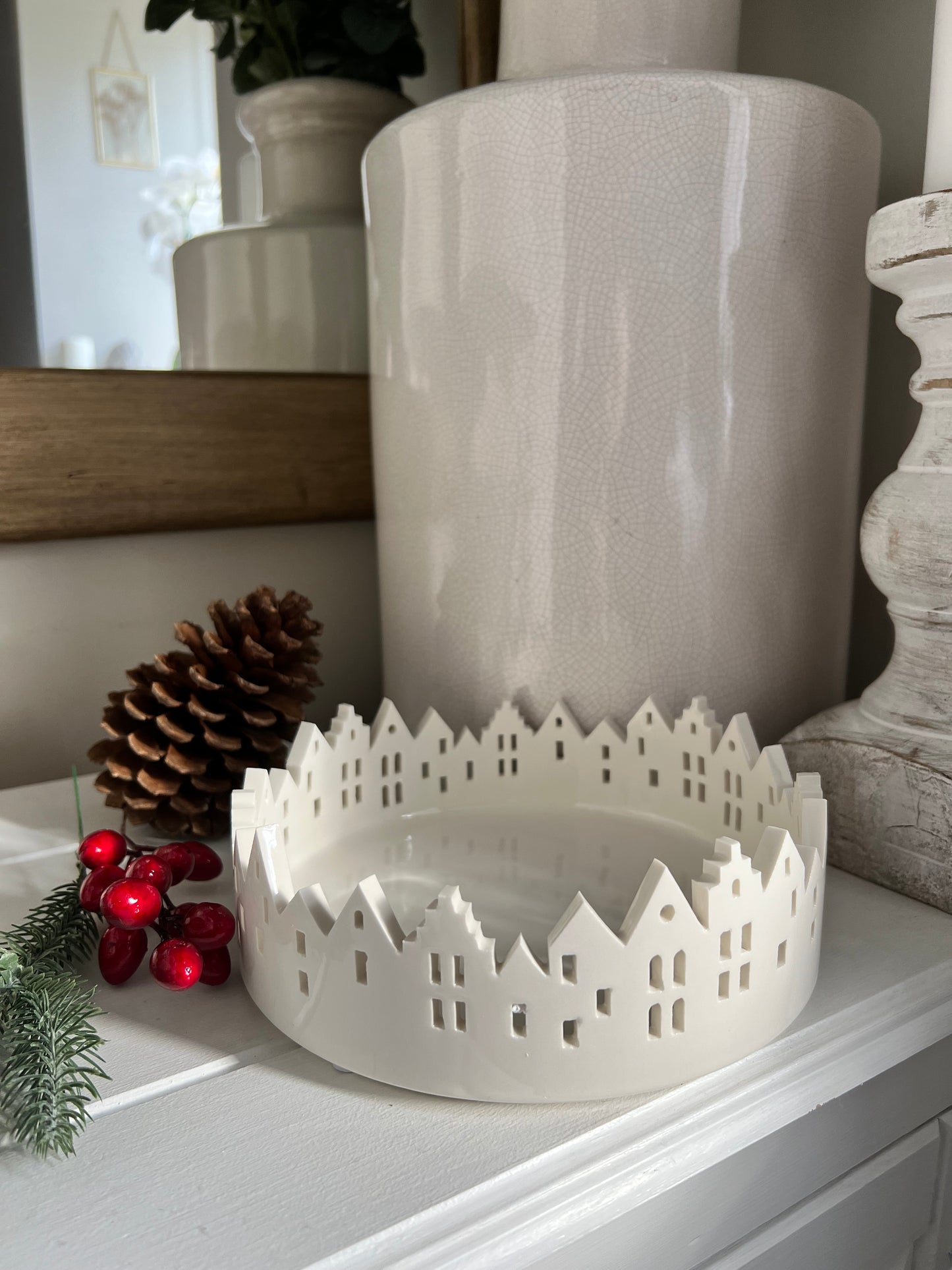 White Ceramic House Scene Tray