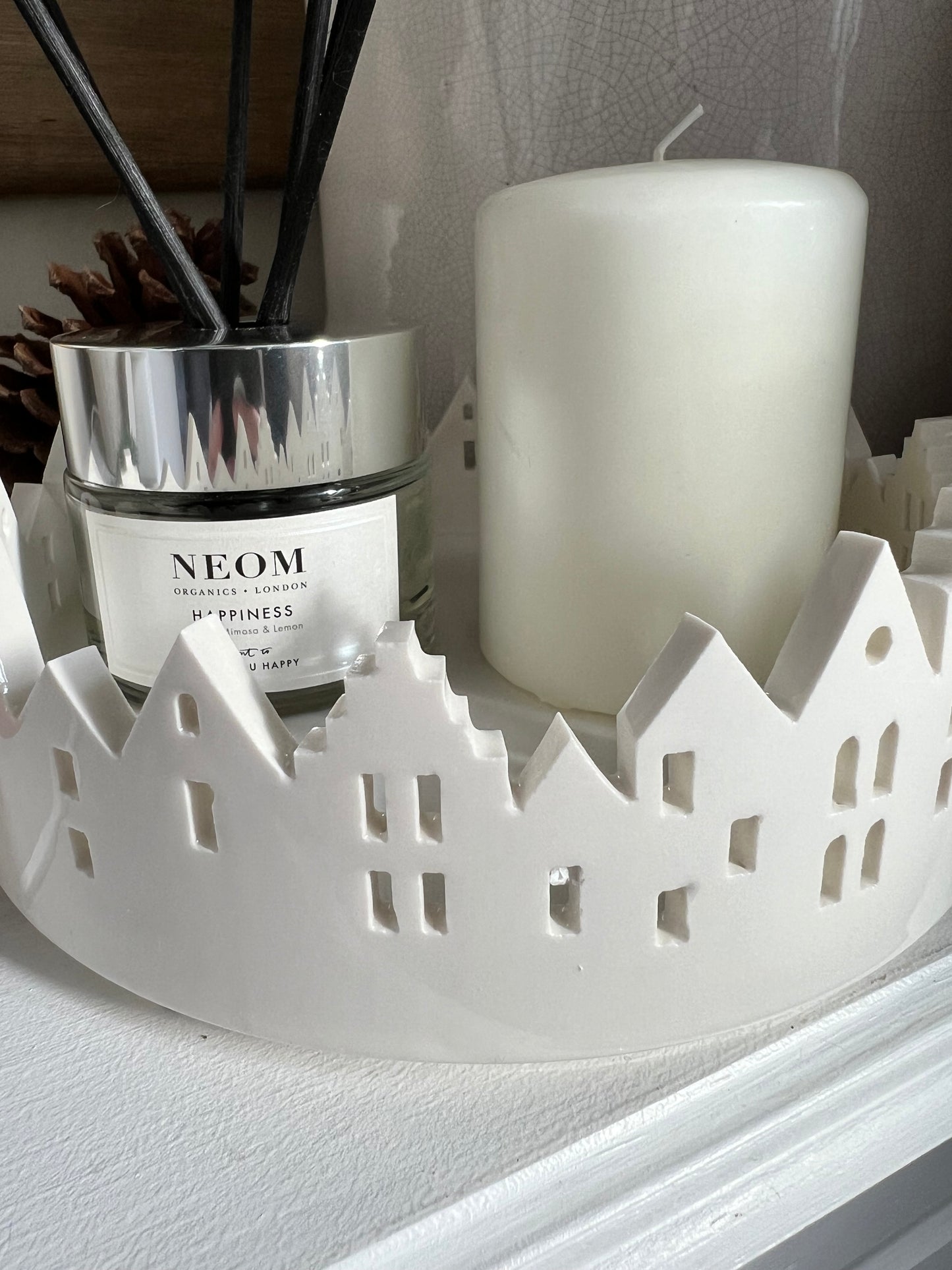 White Ceramic House Scene Tray